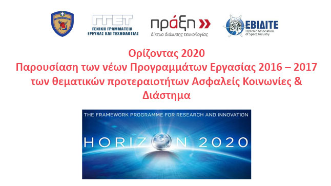 Ορίζοντας 2020  Παρουσίαση των νέων Προγραμμάτων Εργασίας 2016...