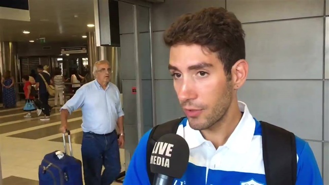 The Greek Cycling Champion, N. Antoniadis at the Airport in Athens