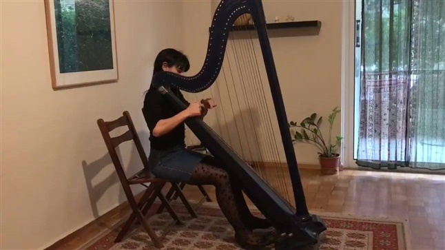 The harpist Clio Karabelia born in Paris to Greek parents, in...