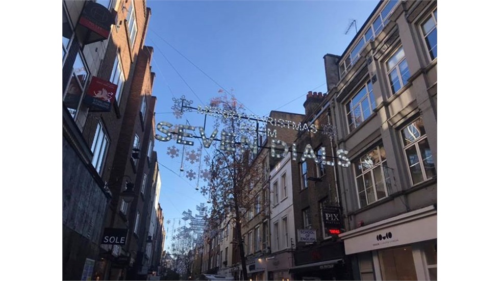 Christmas decorations at Seven Dials in central London