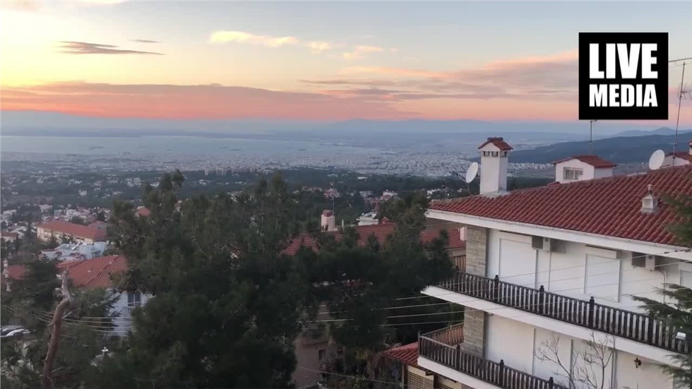 Sunset in Thessaloniki, Greece.