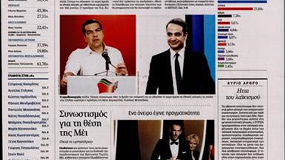 Τα πρωτοσέλιδα των εφημερίδων 27/5/2019  