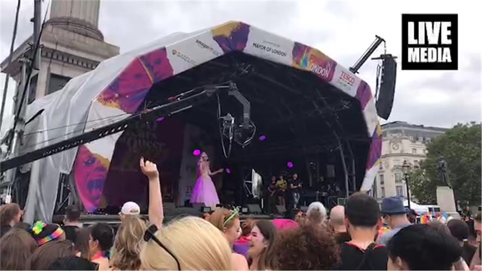 We are at Trafalgar Square and the main stage for Pride in London....