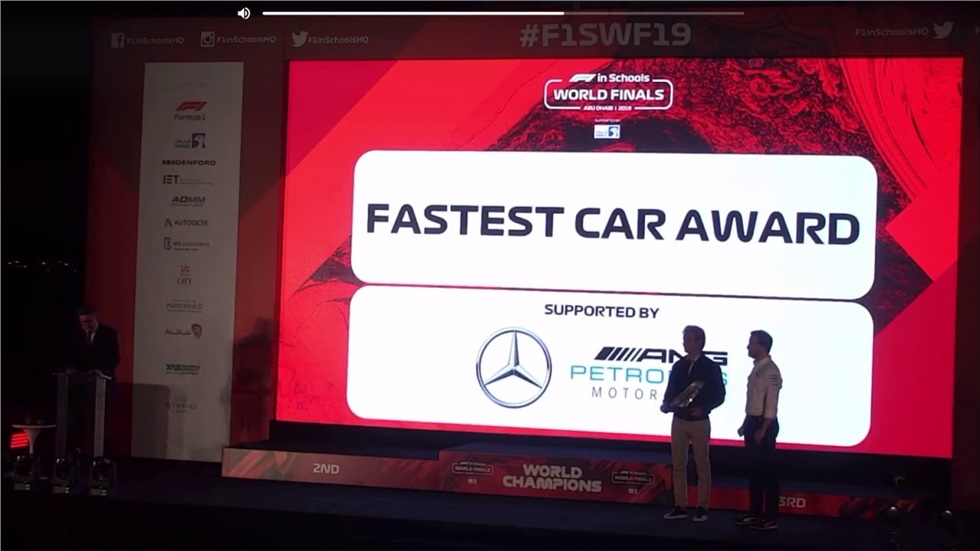 FASTEST CAR AWARD FOR 2019 IN F1 IN SCHOOLS IS....ΟΙ Μαθητές...