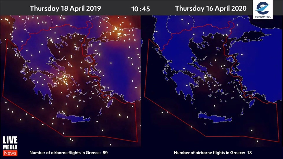 Δείτε πόσο έχει αλλάξει ο ελληνικός εναέριος χώρος λόγω του κορωνοϊού...