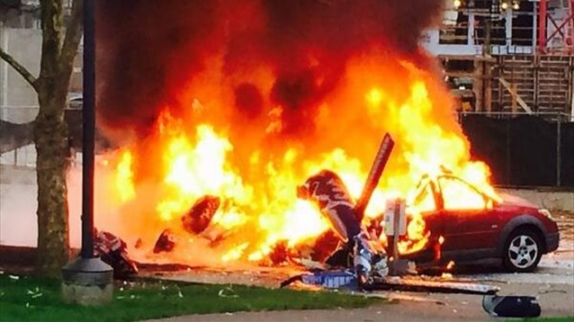Seattle helicopter crash: Video of burning debris, damaged cars...
