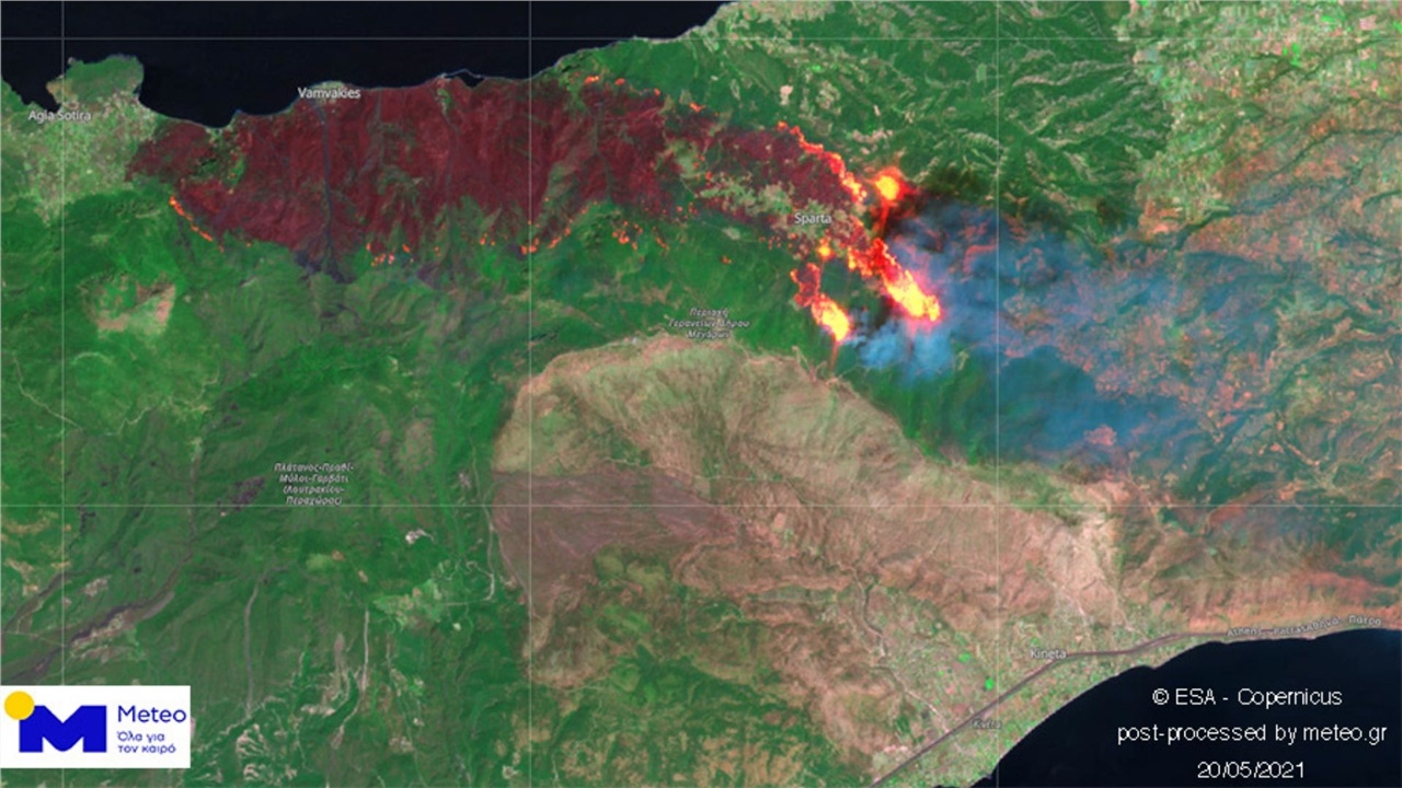Ο ευρωπαϊκός δορυφόρος Sentinel-2 φωτογράφισε τη μεγάλη πυρκαγιά...