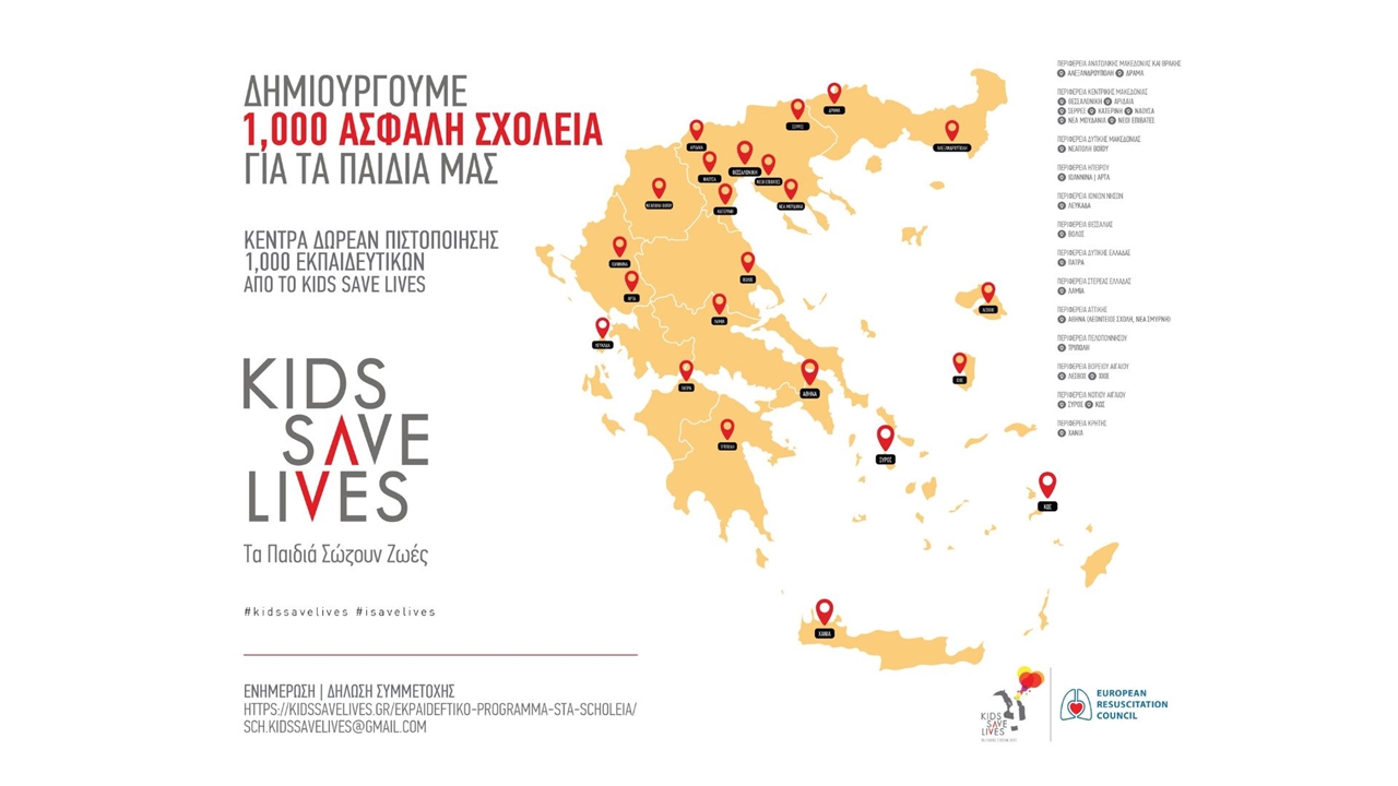 KIDS SAVE LIVES: Πρόγραμμα δωρεάν πιστοποίησης 1,000 μόνιμων...