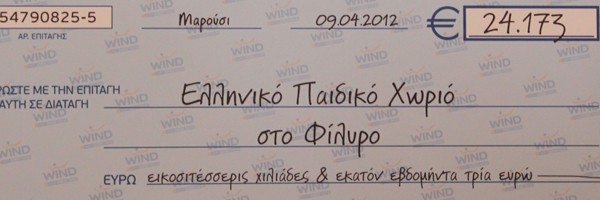 Παράδοση επιταγής Wind στο Ελληνικό Παιδικό Χωριό στο Φίλυρο